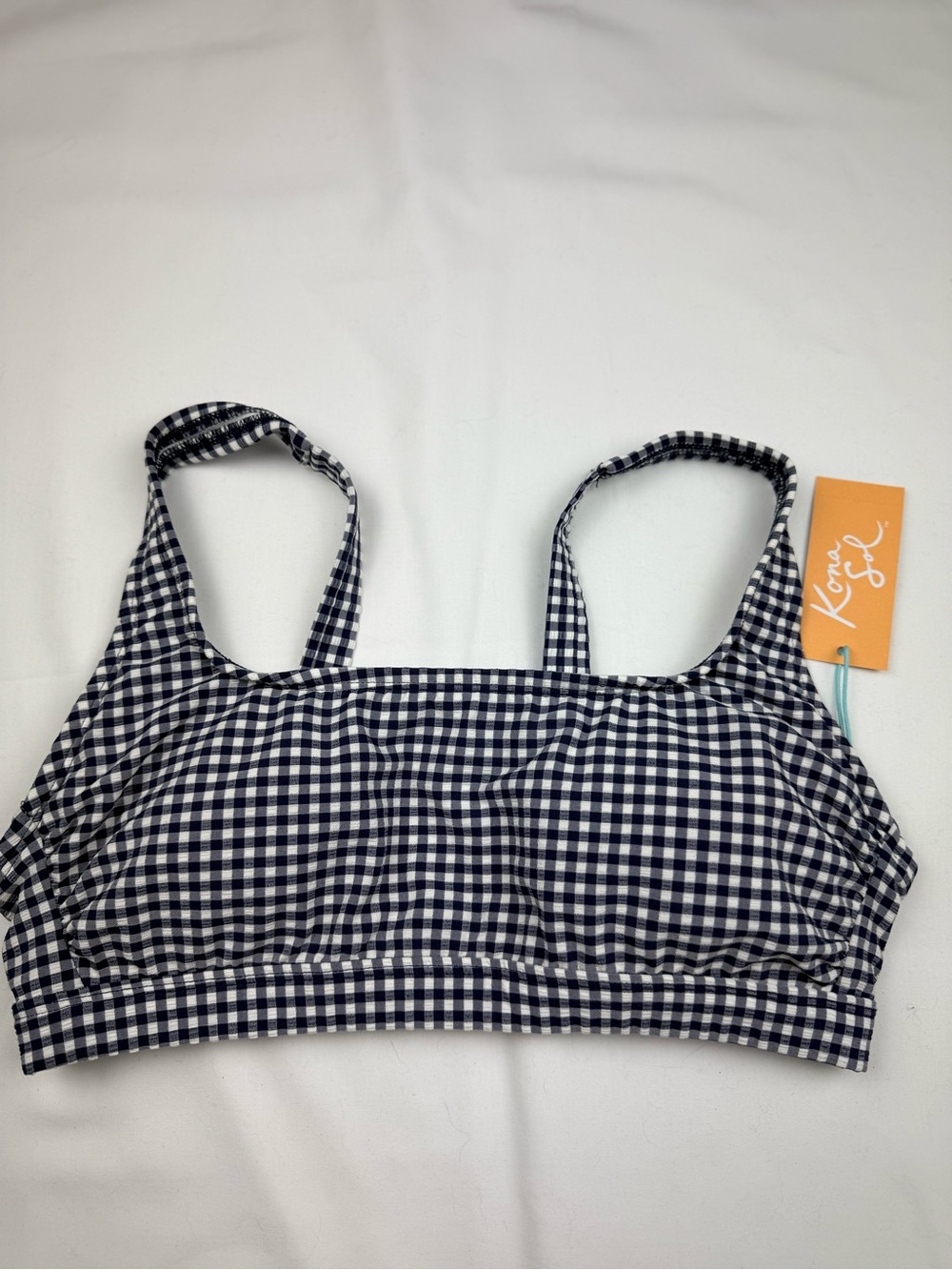 Kona Sol navy and white Gingham Bikini Top new